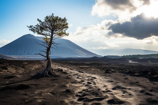 Spandere alberi sul rilievo vulcanico