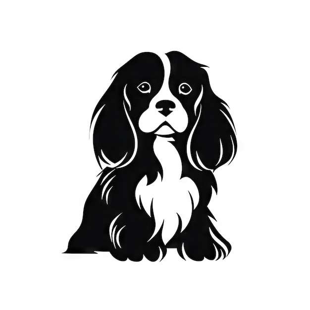 Spaniel Icon Cavalier King Charles Spaniel Black Silhouette Puppy Pictogram Pet Outline Spaniel Simbolo isolato su sfondo bianco AI Generative Illustration