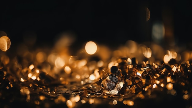 Sparkling Luxury Gold Glitter Bokeh Sparkles and Particles Generative AI