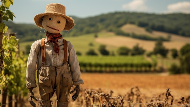 Spaventapasseri a guardia dei campi in campagna