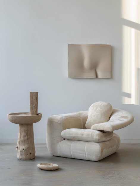 Spazi di vita minimalisti contemporanei basati su una composizione di divano