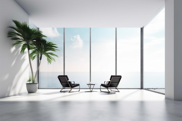 Spazio casa pianta indoor design finestra sedia copia parete pavimento interno vuoto AI generativa