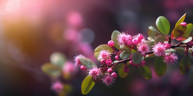 Spazio copia fiore rosa mirto sfondo sfocato IA generativa