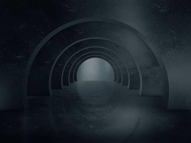 Spazio della struttura del tunnel lungo buio.