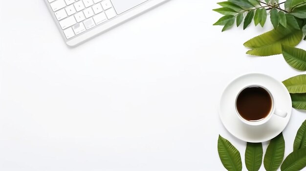 Spazio di lavoro a tavolo da ufficio con caffè generativo ai