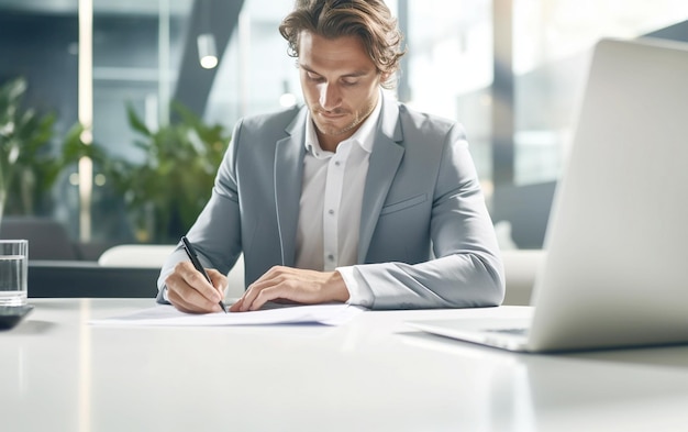 Spazio di lavoro aziendale Imprenditore che scrive documenti aziendali