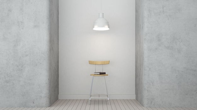 Spazio interno minimalista di rendering 3D e spazio vuoto per la decorazione della parete in hotel
