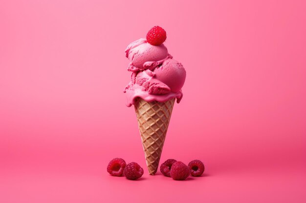 Spazio per la copia del cono gelato al lampone rosa da gourmet