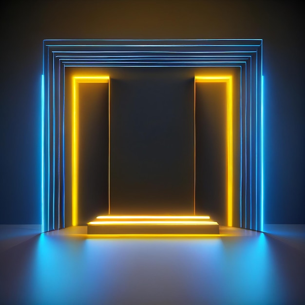 spazio per vetrina prodotti nel corridoio con luce LED colorata, generata da Ai.