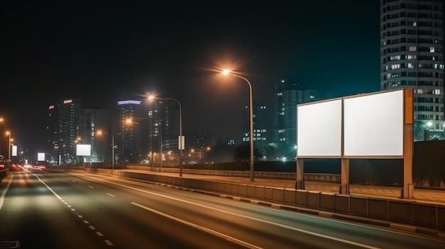 Spazio pubblicitario lungo la strada con luci della città e lanterne strade strette di notte