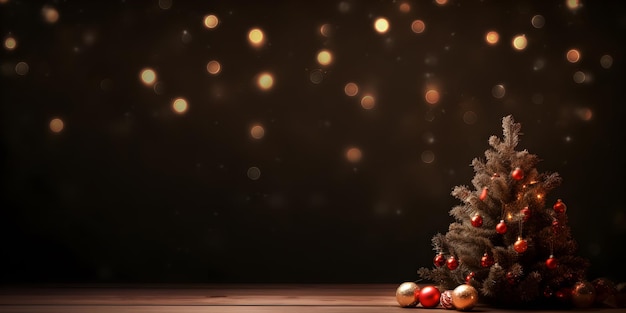 Spazio vuoto Decorazione dell'albero di Natale con luci sfondo sfocato Generazione AI