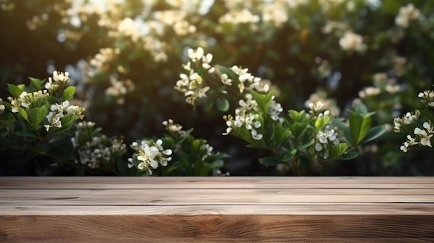 Spazio vuoto di vecchie tavole di legno rustiche con alberi di gelsomino