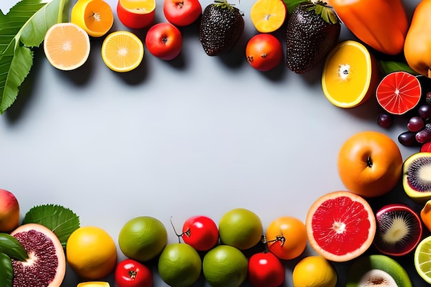 Spazio vuoto per il testo con frutti che circondano il colore di sfondo