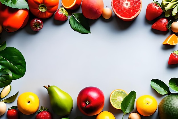 Spazio vuoto per il testo con frutti che circondano il colore di sfondo