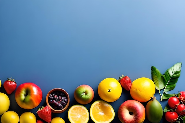 Spazio vuoto per il testo con frutti che circondano il colore di sfondo