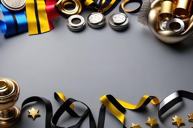 Spazio vuoto per il testo con nastro di trofei e medaglie che circondano il colore di sfondo