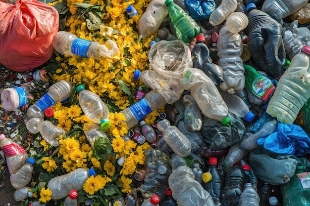 Spazzatura di plastica in natura Ripensare i rifiuti