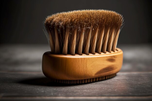 Spazzola per barba con setole in primo piano in legno naturale