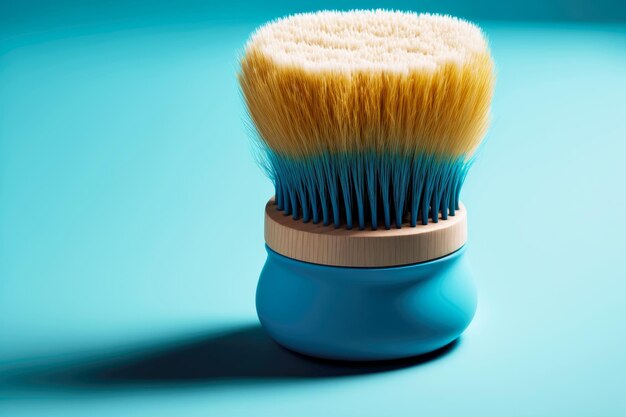 Spazzola per barba in setole naturali per la cura del viso su sfondo blu