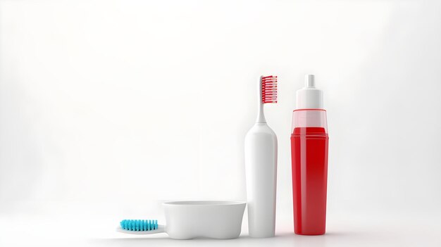 Spazzolino e dentifricio, un allestimento pulito ed essenziale che mette in mostra i prodotti per l'igiene dentale