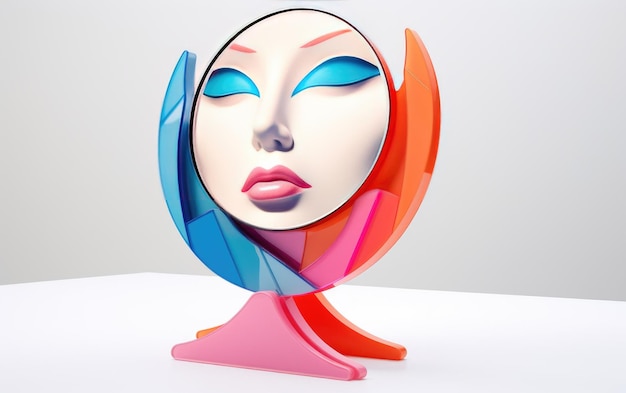 specchio di plastica femminile 3d su sfondo bianco