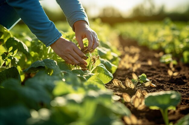 Specialista di controllo biologico che rilascia insetti utili Campo agricolo