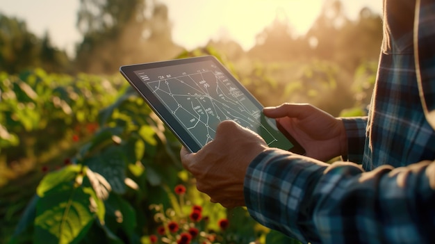 Specialista in tecnologia agricola che utilizza il tablet nel campo AIG41