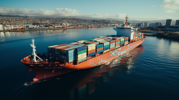 spedire con nave portacontainer e spedizione marittima nel porto marittimo