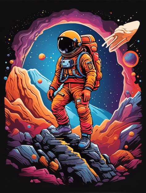 Spedizione di astronauti in intricate illustrazioni vettoriali per il design di magliette