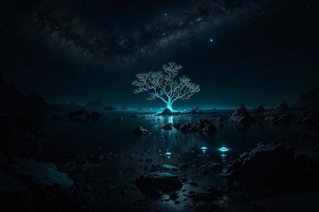 Spedizione monocromatica dell'ecosistema bioluminescente alieno
