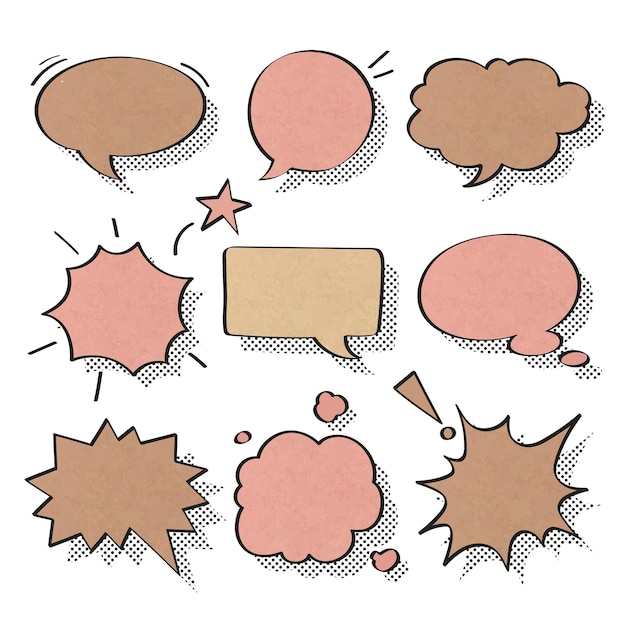 Speech bubble png sticker set in stile cartone animato a mezza tonalità
