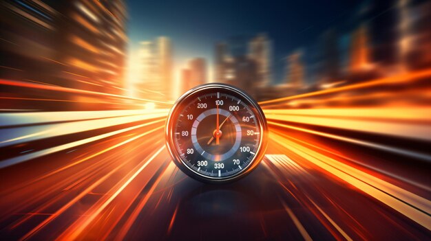 Speedometer che segna l'alta velocità in una sfocatura di movimento veloce