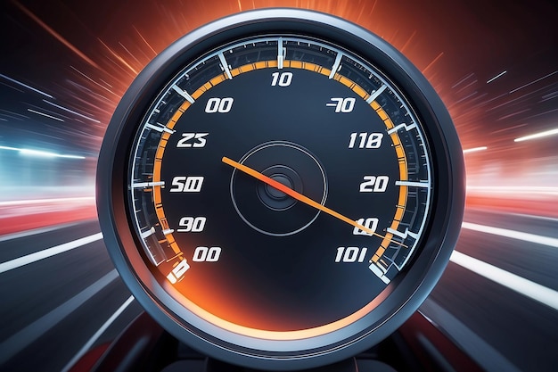 Speedometer punteggio alta velocità in un movimento veloce sfocamento pista di corsa sullo sfondo macchina veloce sullo sfondo