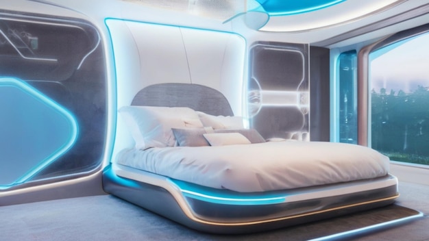 Sperimenta il massimo del lusso e della tecnologia con questa camera da letto futuristica.