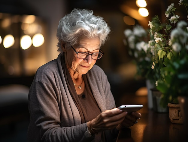 Sperimenta il viaggio ispiratore di una signora anziana che abbraccia l'era digitale con il suo smartphone