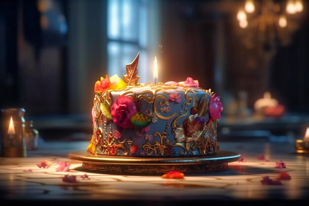 Sperimenta la bellezza accattivante di una torta di compleanno meticolosamente decorata