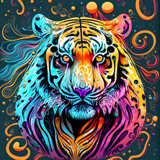 Spettacolare arte della tigre Colori vorticosi Bolle e gocce Creano un capolavoro affascinante Una coinvolgente miscela di natura e arte