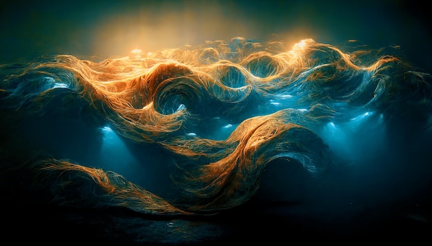 Spettacolare astratto delle onde dell'oceano agitato Illustrazione 3D di arte digitale