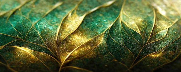 Spettacolare foglia verde e oro con texture realistica Illustrazione digitale 3D