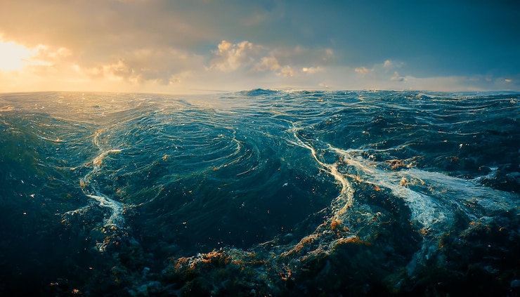 Foto spettacolare scena astratta di un'onda di marea oceanica illustrazione 3d di arte digitale