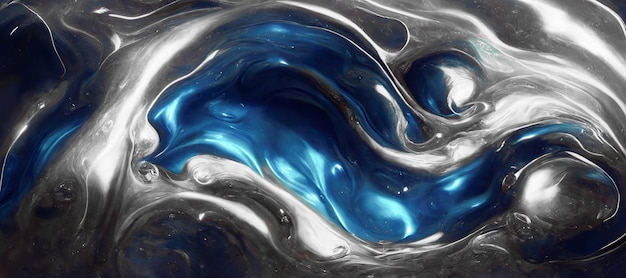 Spettacolare scena di inchiostro blu argento che sforna Illustrazione 3D di arte digitale