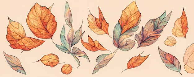 Spettacolari foglie multicolori nel design autunnale dell'illustrazione digitale 3D