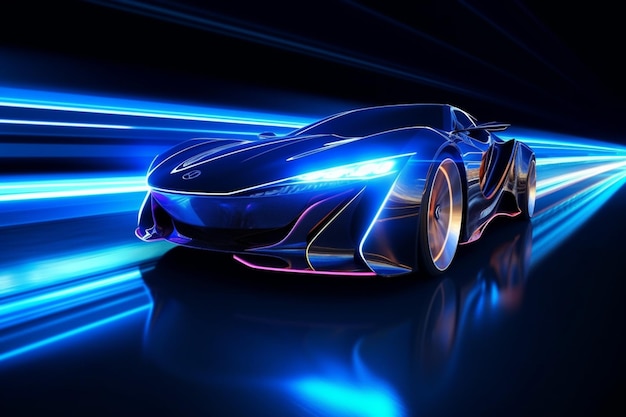 Spettacolo ad alto numero di ottani Un'auto sportiva futuristica sfreccia con affascinanti scie luminose