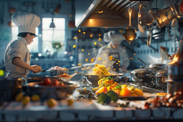 Spettacolo di cucina interdimensionale con la preparazione degli chef