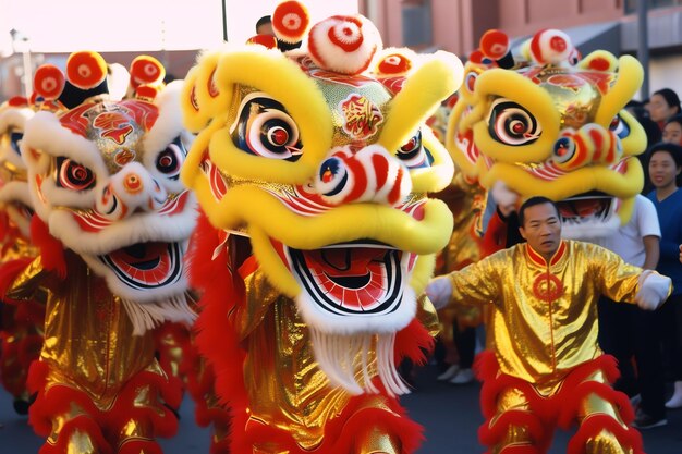 Spettacolo di danza del drago o del leone barongsai in celebrazione del nuovo anno lunare cinese festival tradizionale asiatico