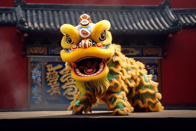 Spettacolo di danza del drago o del leone barongsai nella celebrazione del festival del capodanno lunare cinese tradizionale asiatico