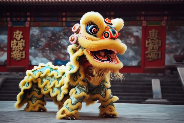 Spettacolo di danza del drago o del leone barongsai nella celebrazione del festival del capodanno lunare cinese tradizionale asiatico