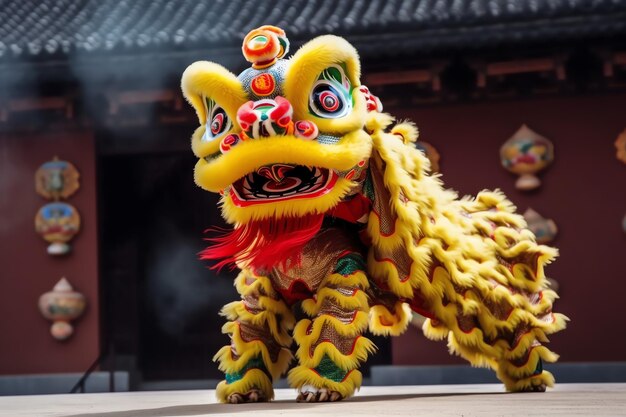 Spettacolo di danza del drago o del leone barongsai nella celebrazione del festival del capodanno lunare cinese tradizionale asiatico