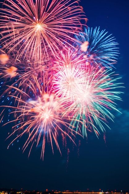 Spettacolo di fuochi d'artificio nel cielo notturno album fotografico visivo pieno di momenti colorati e luminosi