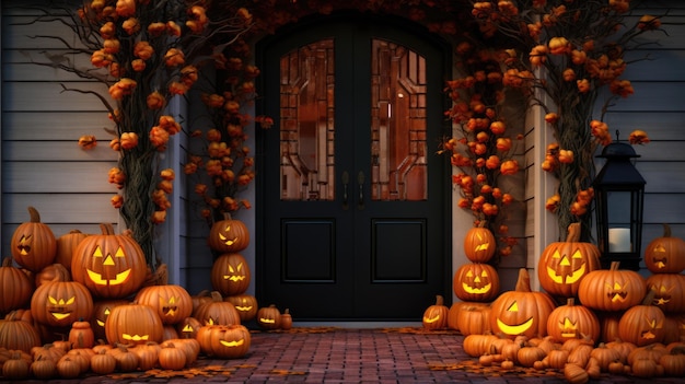 Spettrali decorazioni per porte di Halloween con intagli di zucca JackoLantern per l'ingresso Dolcetto o scherzetto